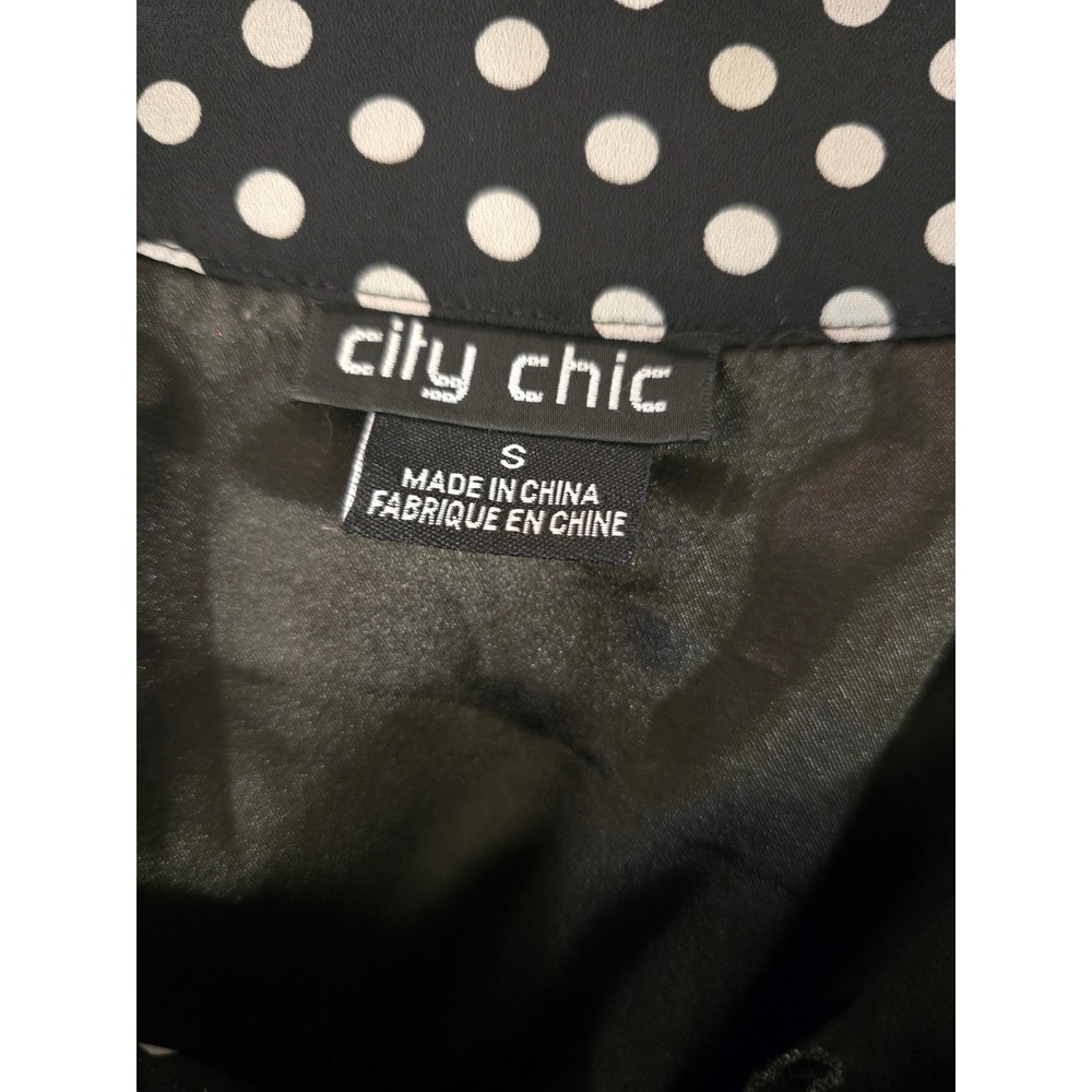 City Chic Womens Black White Polka Dot Ruffle Collared Midi Dress Size 16 Plus - Picture 8 of 10